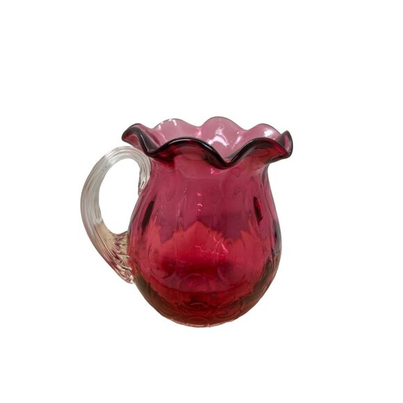 Vintage Pilgrim Glass Co. Cranberry 4" Mini Art Glass Pitcher - Picture 2 of 7